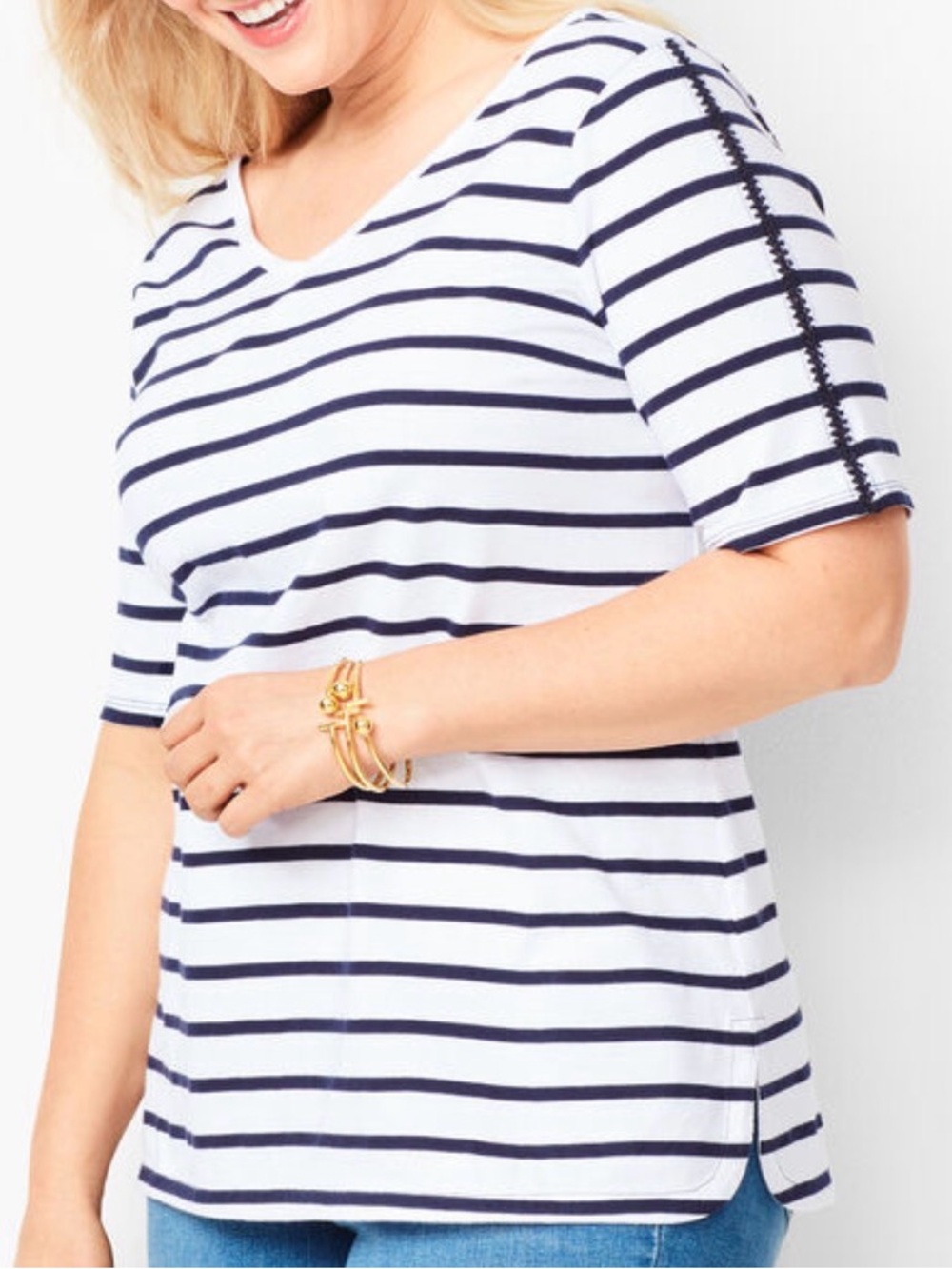 TALBOTS Navy & White Striped Short Sleeve Tee 2XP 💯 Cotton